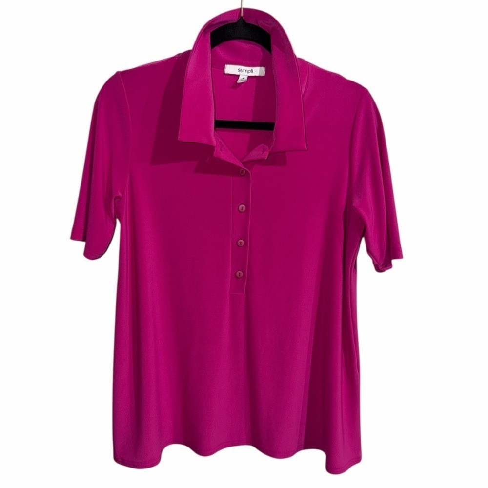 Sympli Go-To Polo Top Magenta Pink Short Sleeve Split Back Size 8 Canada